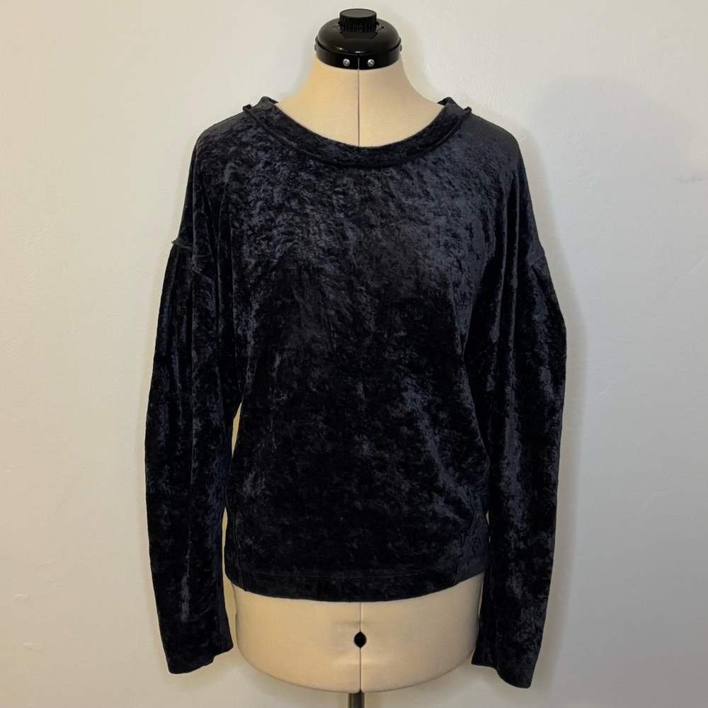 We The Free by Free People Navy Crushed Velvet Puff Sleeve Pullover Sweatshirt S